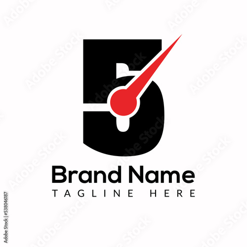 Time Template On 5 Letter. Fast And Time Logo Design Watch Concept