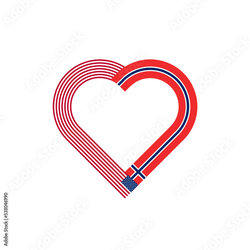 friendship concept. heart ribbon icon of american and norwegian flags. vector illustration isolated on white background