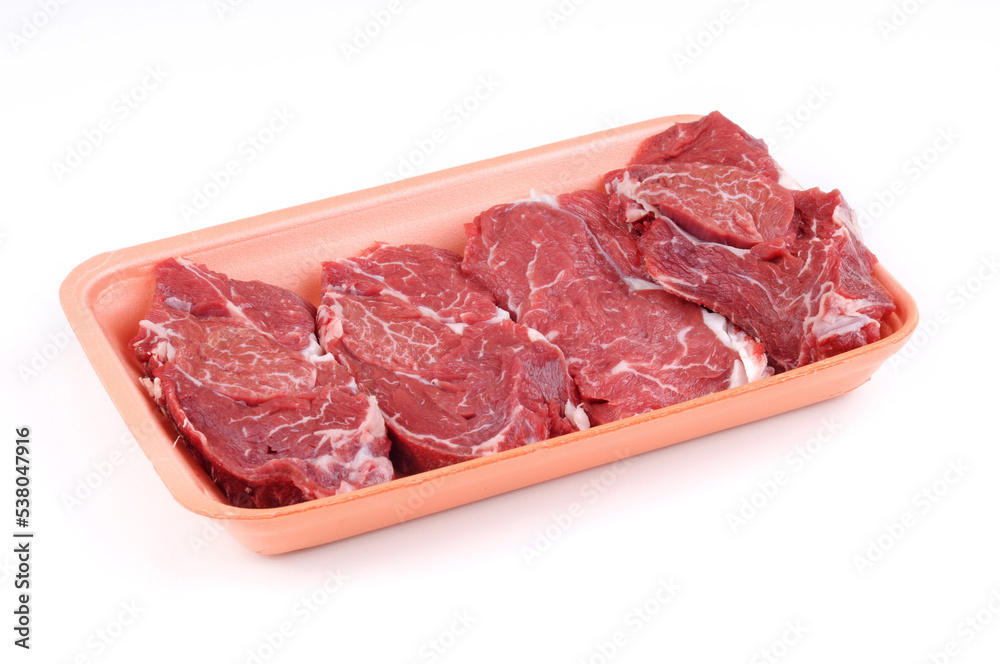 raw beef in plate package isolated raw beef in plate package isolated