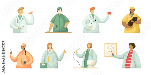 Vector set of illustrations of professional medical workers. Flat style