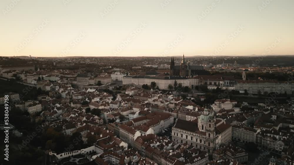 Cinematic Sunset over Prague Castle Czech Republic new town bird view Cinematic Sunset over Prague Castle Czech Republic new town bird view