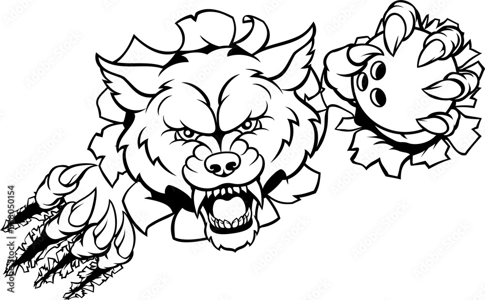 Obraz premium Wolf Bowling Mascot Breaking Background