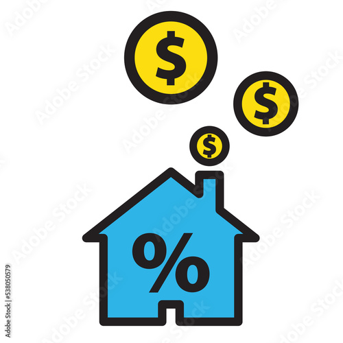 Rate for mortgage Colorful icon, Real estate financial concept, rental house, mortgage down payment, home insurance, living expenses, property sale, vector colorful flat icon.