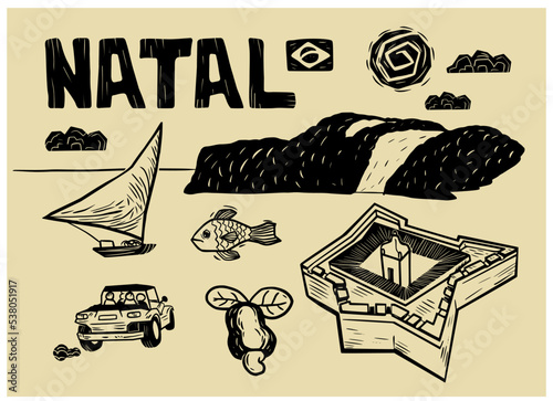 Set of icons of the city of Natal in Brazil.
