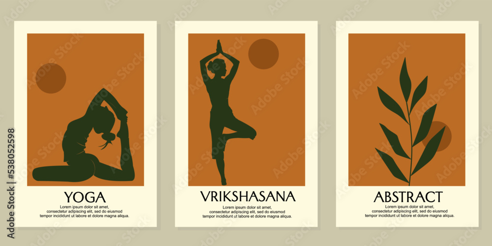 woman silhouette wall art design. yoga movement illustration. used for book covers, home decorations, posters