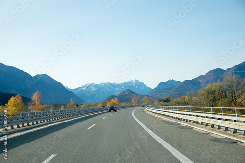 highway to Garmisch-Partenkirchen and bavarian alps in autumn