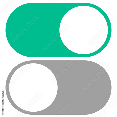 Vector graphic of green and grey toggle switches representing selected and not selected. Often used in mobile phone apps