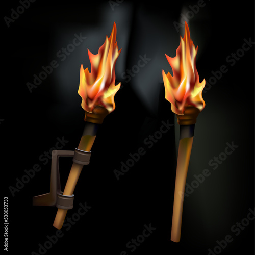 burning torch on black abstract background