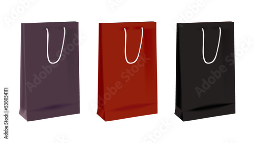 three gift bags for shops, sales on a white background