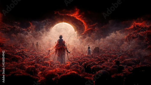 Fotografia Angry demons with red clouds and smoke, with concept art