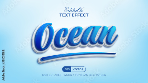 3D Blue text effect ocean style. Editable text effect.