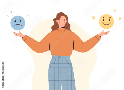 Emotional intelligence, balance emotion. Managing reaction to current situation. Psychological and mental stability.