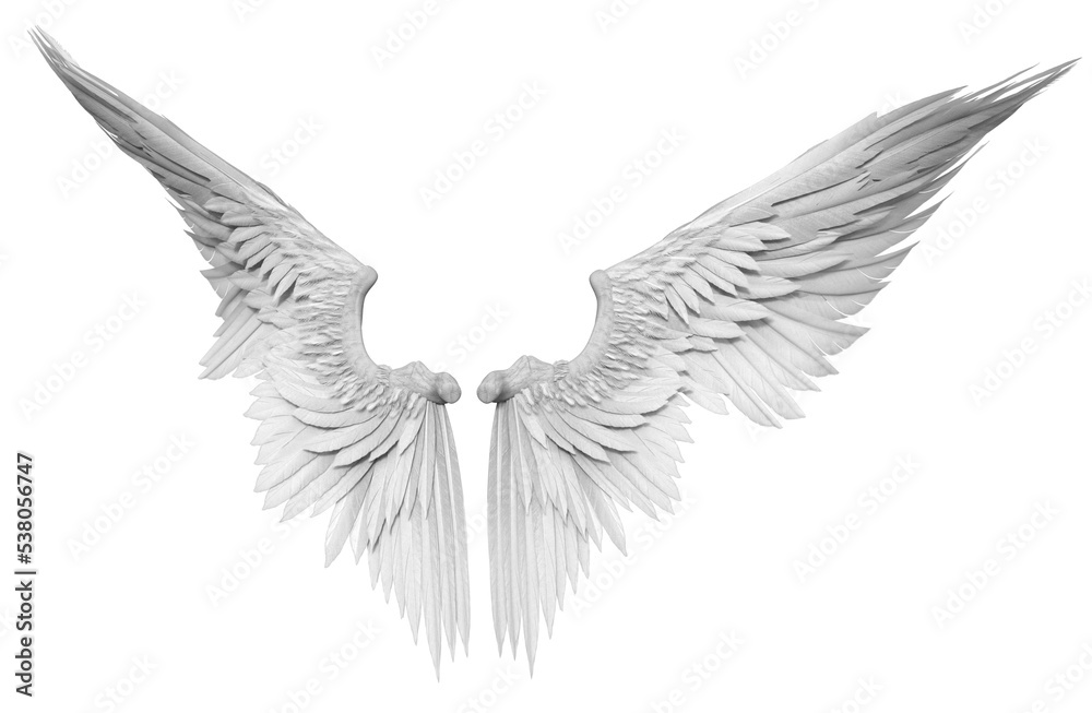 Obraz premium 3D Rendered White Fantasy Angel Wings Isolated On Transparent Background - 3D Illustration