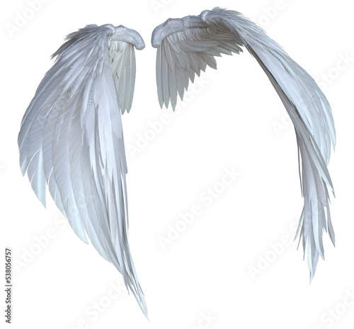 3D Rendered White Fantasy Angel Wings Isolated On Transparent Background - 3D Illustration