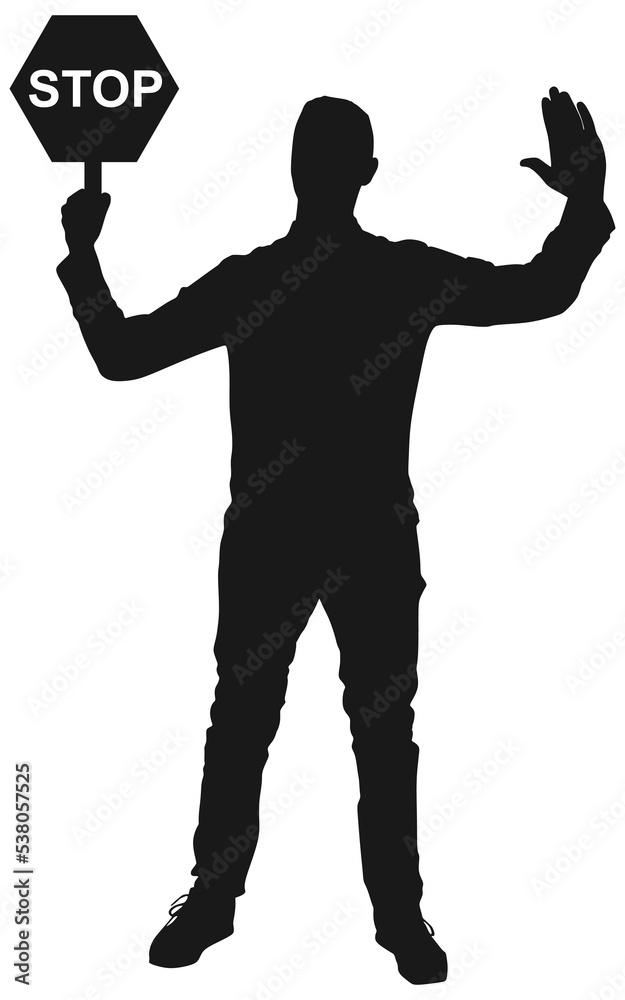 Fototapeta premium Man holding a traffic sign stop
