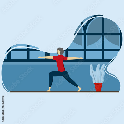 Vector illustration of a healthy lifestyle plan. sports activities. Gymnastics woman. Healthy living concept.