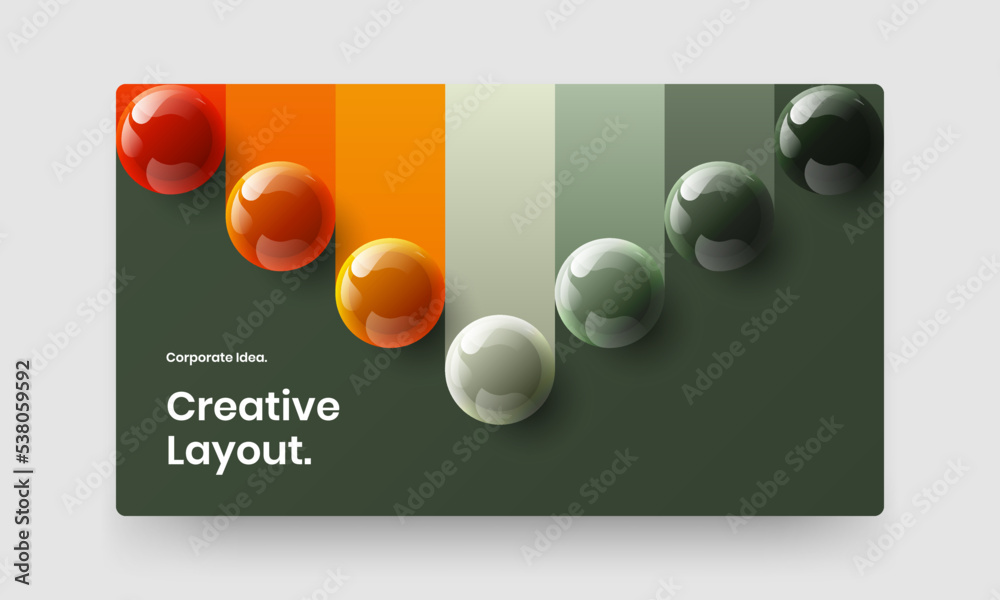 Geometric realistic balls front page layout. Original company brochure vector design illustration.