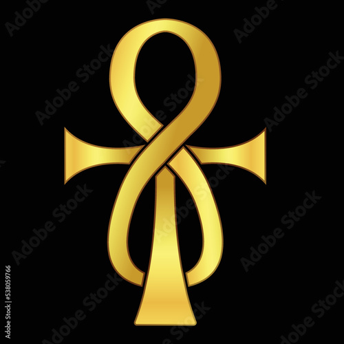 Gold Egyptian ankh Key of life and infinity symbol