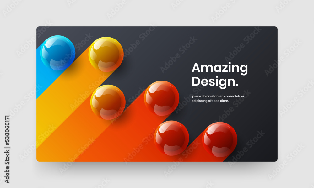 Bright annual report design vector template. Isolated realistic spheres web banner illustration.
