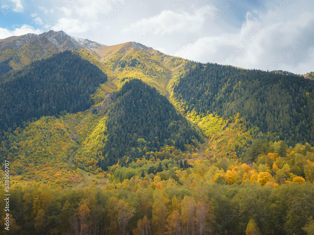trip to Caucasus mountains, Arkhyz, Teberdinsky reserve. concept of discovery and exploration of wild places in early autumn.
