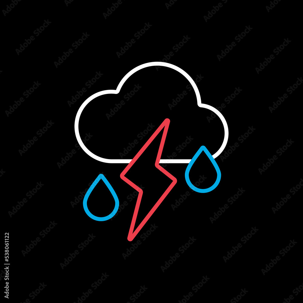 Cloud with fall rain and lightning vector icon Cloud with fall rain and lightning vector icon