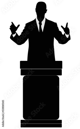 silhouette of men speaking from tribune