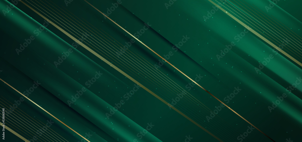 Abstract elegant dark green background with golden line diagonal and ...