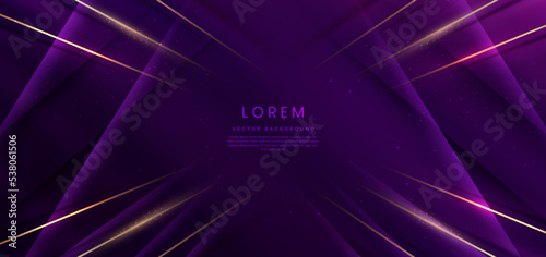 Abstract elegant dark purple background with golden line and lighting effect sparkle. Luxury template design.