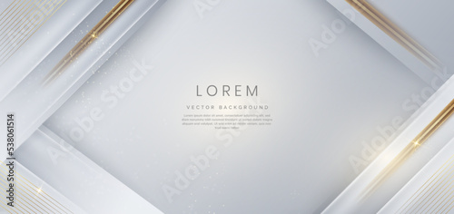 Abstract elegant white and gray background with diagonal golden line decoration with copy space for text.