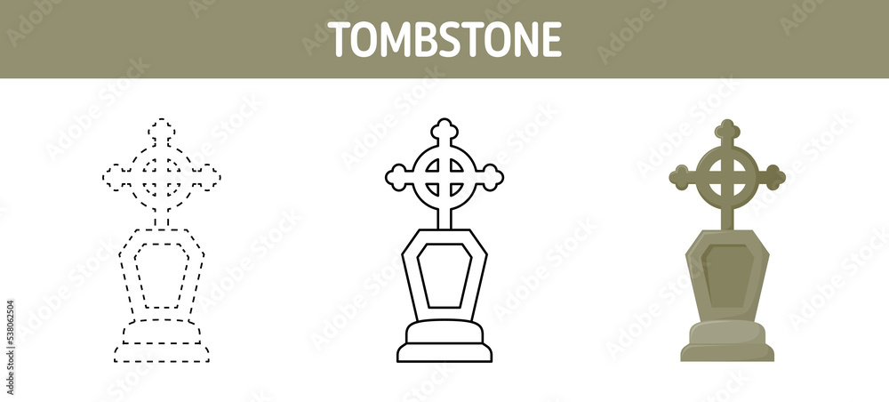 Tombstone tracing and coloring worksheet for kids