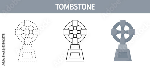 Tombstone tracing and coloring worksheet for kids