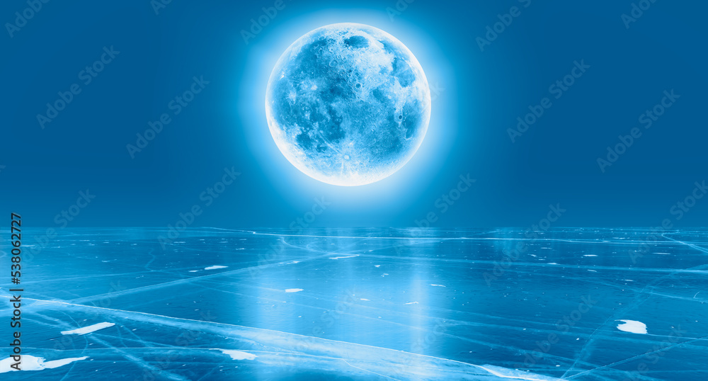Frozen lake baikal and moon rise - Baikal Lake, Siberia 