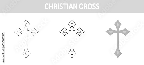 Christian Cross tracing and coloring worksheet for kids