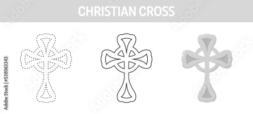 Christian Cross tracing and coloring worksheet for kids