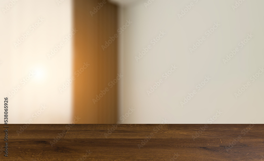 Front view of an office interior with a row of dark wood tables.. Background with empty wooden table. Flooring. Front view of an office interior with a row of dark wood tables.. Background with empty wooden table. Flooring.