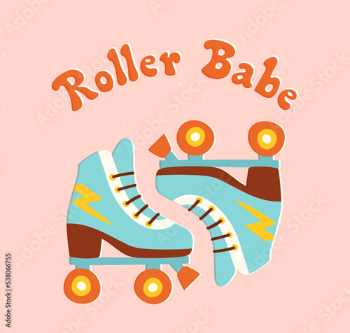A pair of retro roller skates with lightning on the side. Vector illustration of 70s or 80s style hobby. Roller disco concept in colorful vintage style.