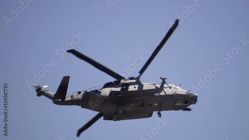Close Up View of the Sikorsky H-92 Military Helicopter Flying By SLOMO photo