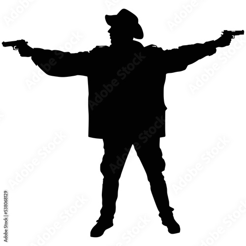 Man wearing vintage hat with gun