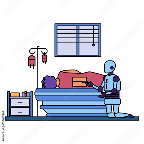 Robot performing local  Anesthesia Concept, Robot-Assisted Percutaneous Pedicle Screw Placement vector color icon design, Robotic medicine symbol, Healthcare Scene Sign, Innovation Artificial Intellig