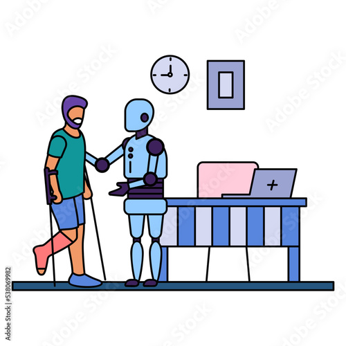 Robot physical therapist helps people walk again after a stroke Concept vector color icon design, Robotic medicine symbol, Healthcare Scene Sign, Innovation Artificial Intelligence Works in Modern Cli
