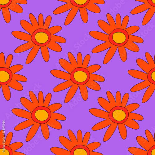 vintage floral print for fabric. textile seamless pattern. 1970 psychedelic, hippie and funky. cottage core 60s rustic interior decor. wallpaper and background pattern. children's naive style of wildf