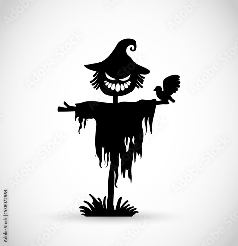 Scary scarecrow black silhouette vector illustration