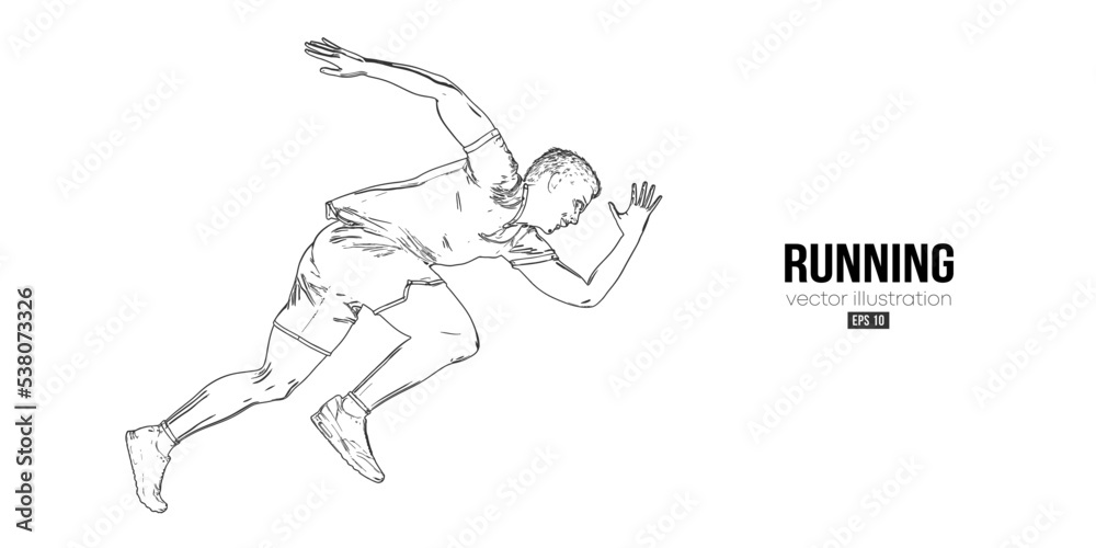 Abstract silhouette of a running athlete on white background. Runner man are running sprint or marathon. Vector illustration