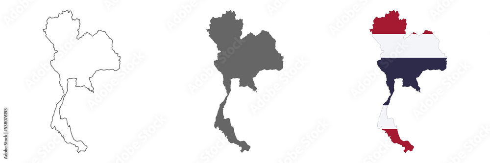Highly detailed Thailand map with borders isolated on background