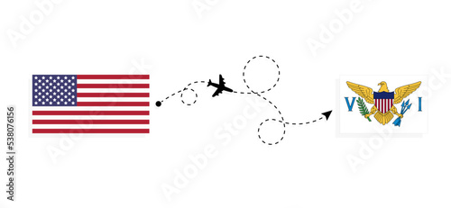 Flight and travel from USA to United States Virgin Islands by passenger airplane Travel concept