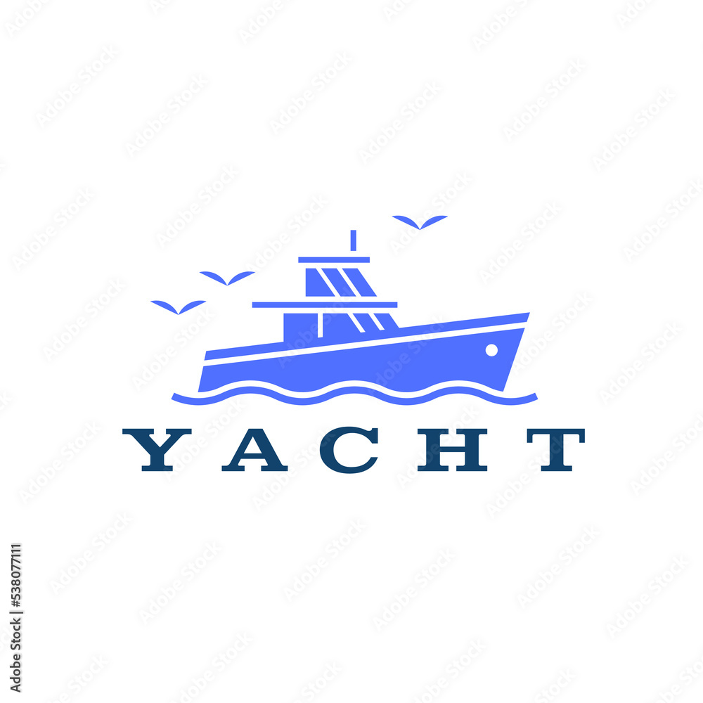 Luxury yacht club modern logo line icon. Premium leisure boat marine sign. Cruise ship travel symbol. Vector illustration.