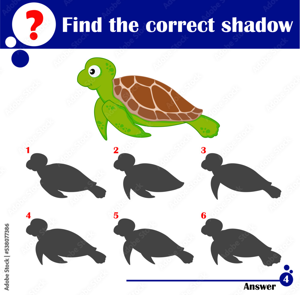 custom made wallpaper toronto digitalEducational game for children. Find the correct shadow. Cute sea turtle