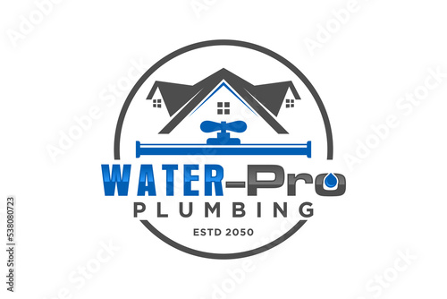 Plumbing service logo design roof house workshop repair tool real estate faucet pipe icon