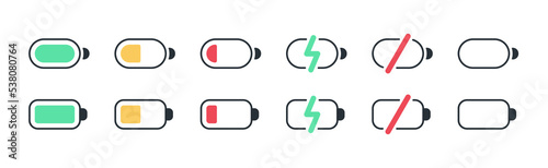 Set of battery charge icons. Simple vector illustration on white background. Editable stroke
