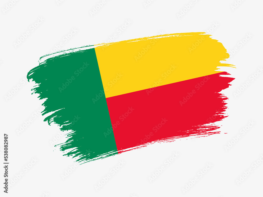 Obraz premium Benin flag made in textured brush stroke. Patriotic country flag on white background